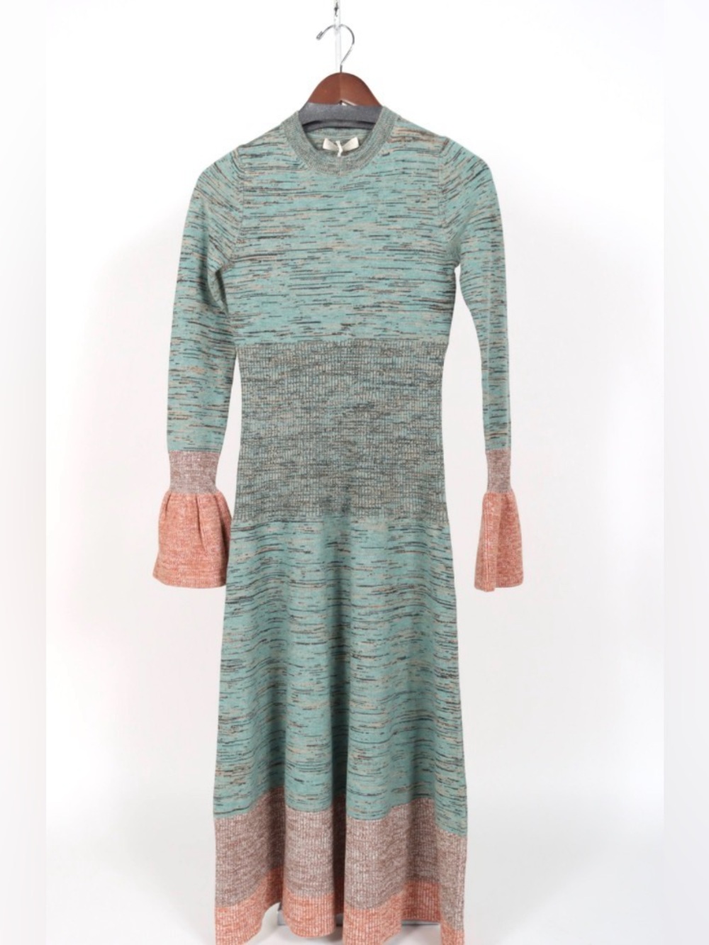 Ulla Johnson Green Knit Midi Dress with Blush Trim